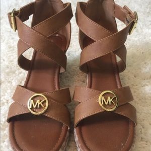 Michael Kors tan logo wedges size 3 girls 6 ladies